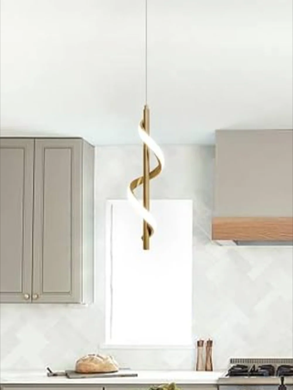 Modern Spiral Pendant Light in Gold and White New In Box